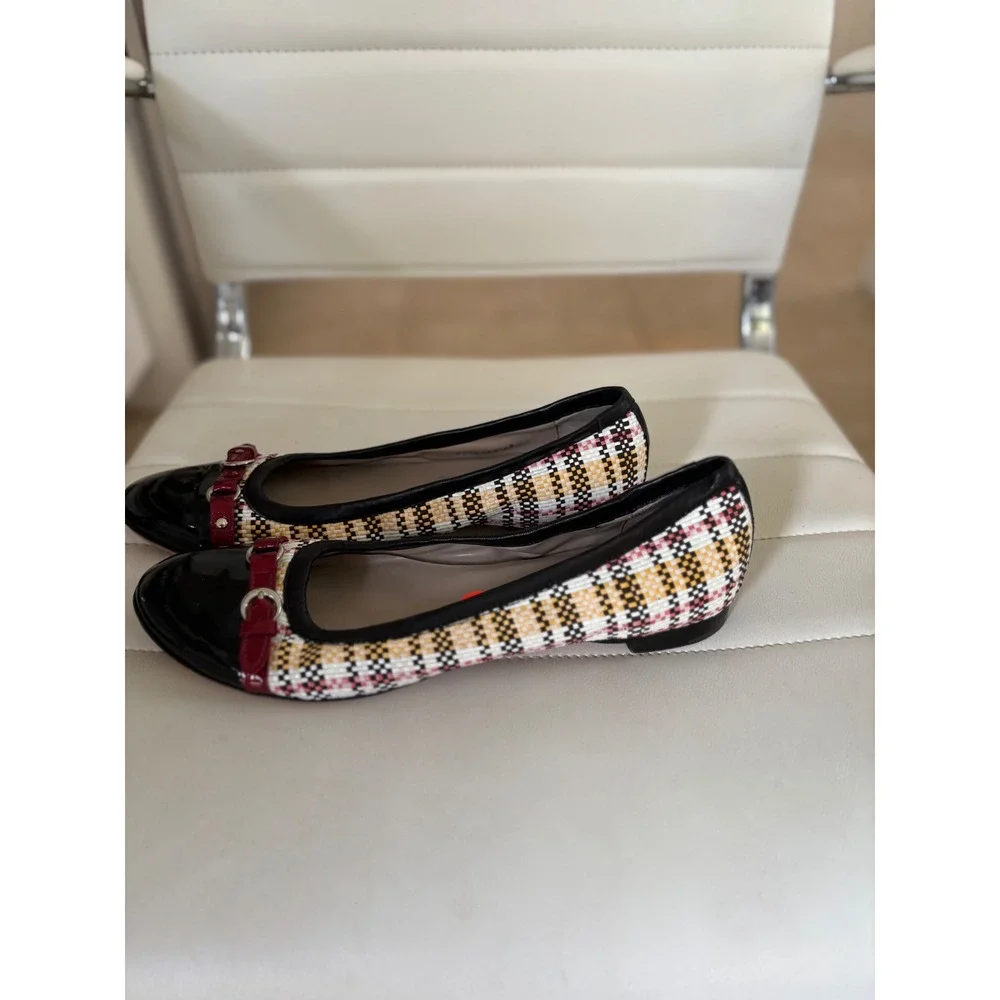 AGL Attilio Giusti Leombruni Woven Plaid Patent Cap Toe Ballet Flats Size 43
